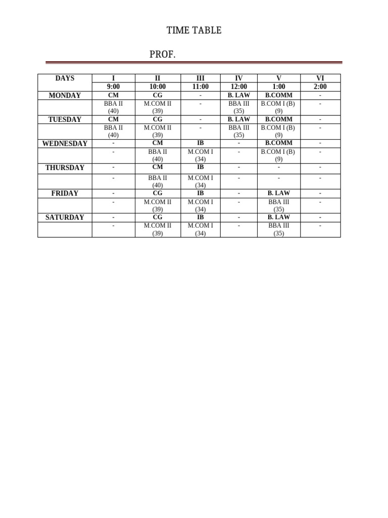 Time Table (Prof - Ashish Garg) | PDF