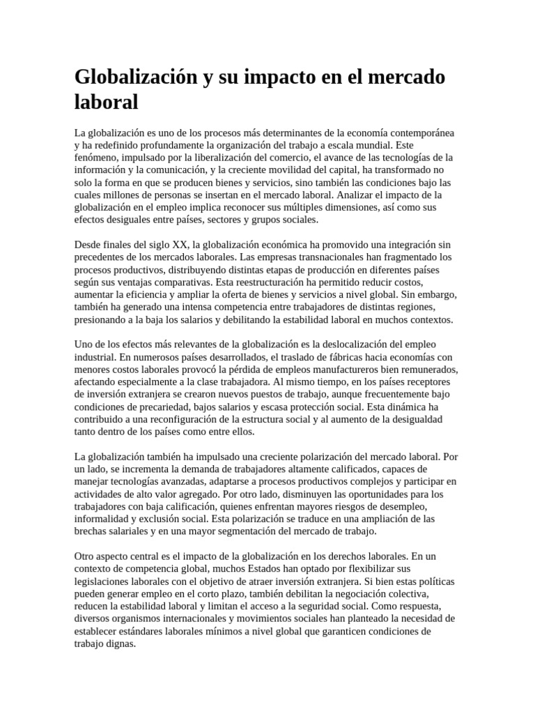Impacto de la Globalización en el Empleo | PDF | Globalización | Empleo