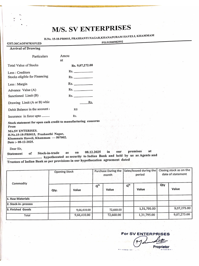Stock Statement Format | PDF