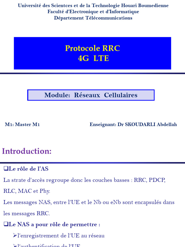 Protocole RRC et NAS en LTE 4G | PDF | LTE (Télécommunication) | Réseau ...