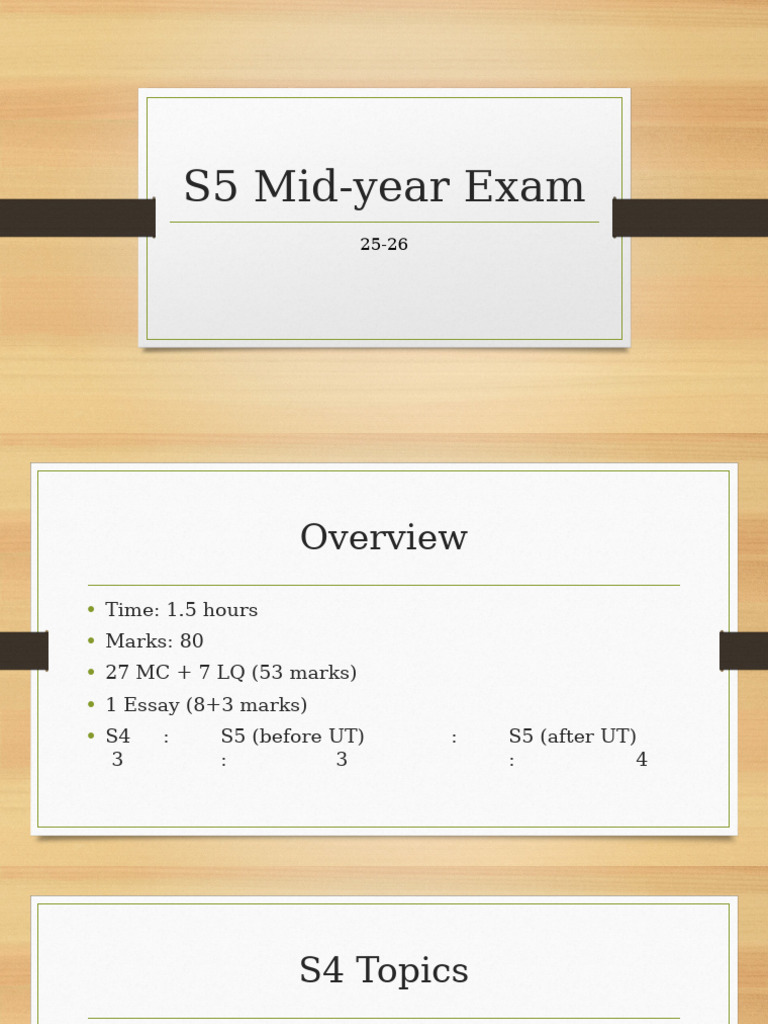 S5 Mid-Year Exam Overview and Topics | PDF