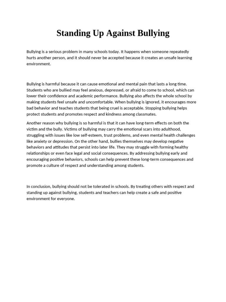 Standing Up Against Bullying 2 PDF Bullying Anxiety