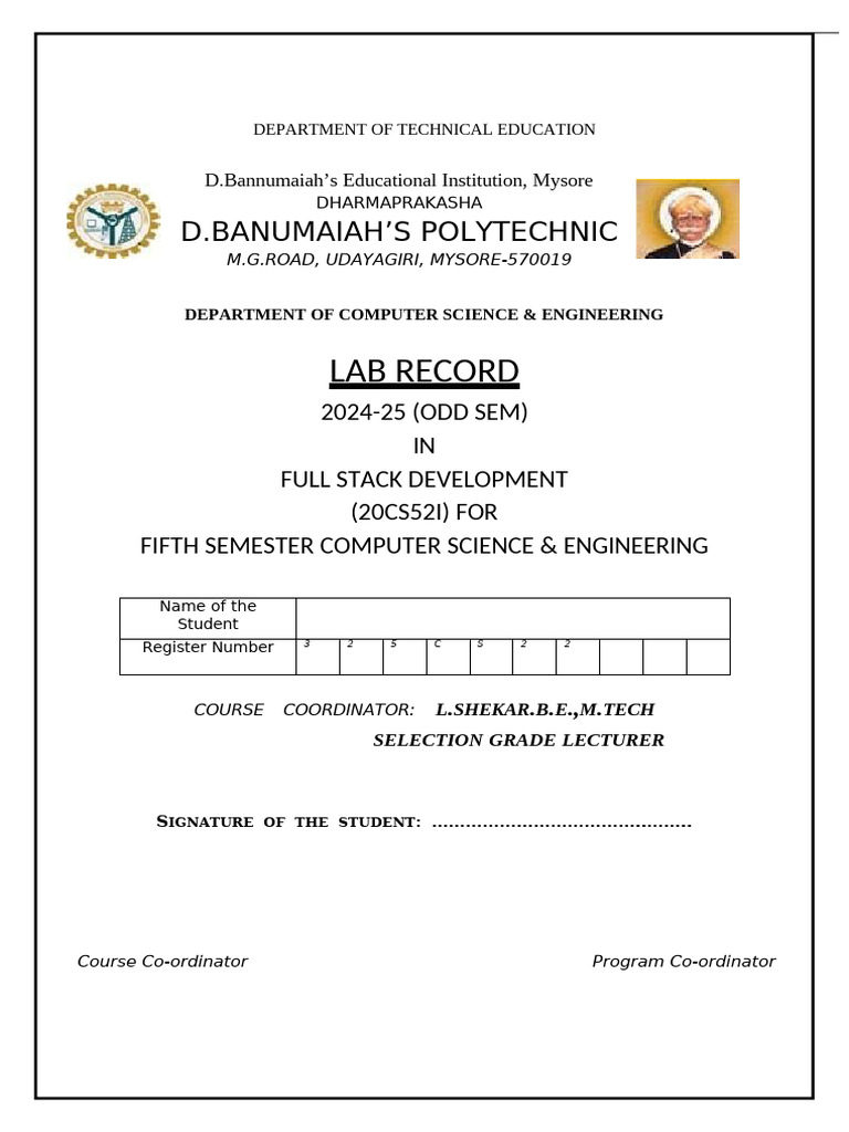 Full Stack Development Lab Record 2024-25 | PDF | Computer Programming ...