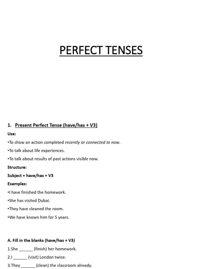 Mastering Perfect Tenses in English | PDF | Grammatical Tense | Syntax