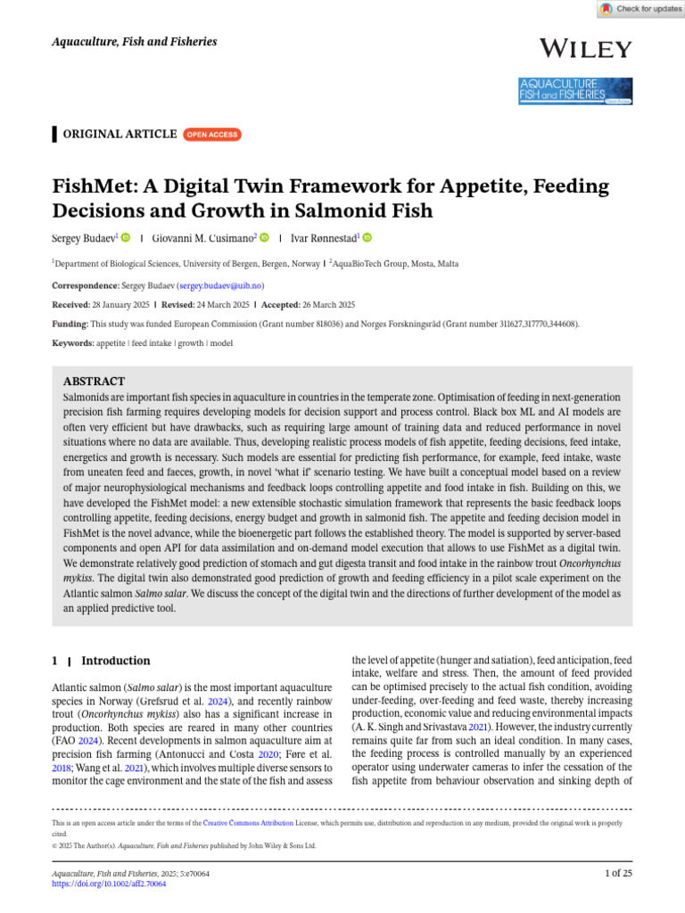 Aquaculture Fish Fisheries - 2025 - Budaev - FishMet A Digital Twin ...