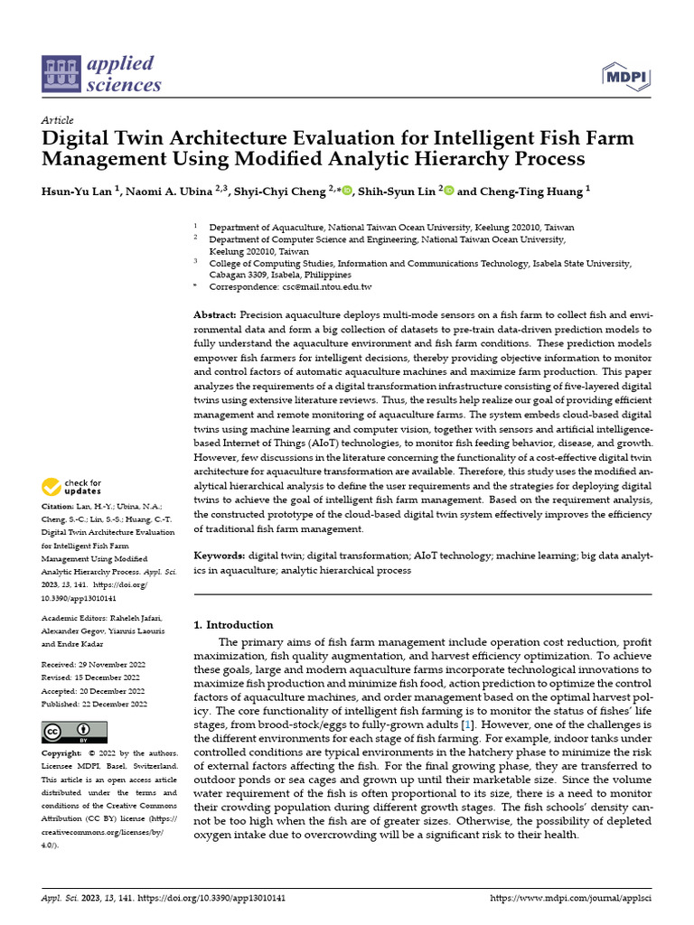 Digital Twin Evaluation for Fish Farms | PDF | Internet Of Things ...