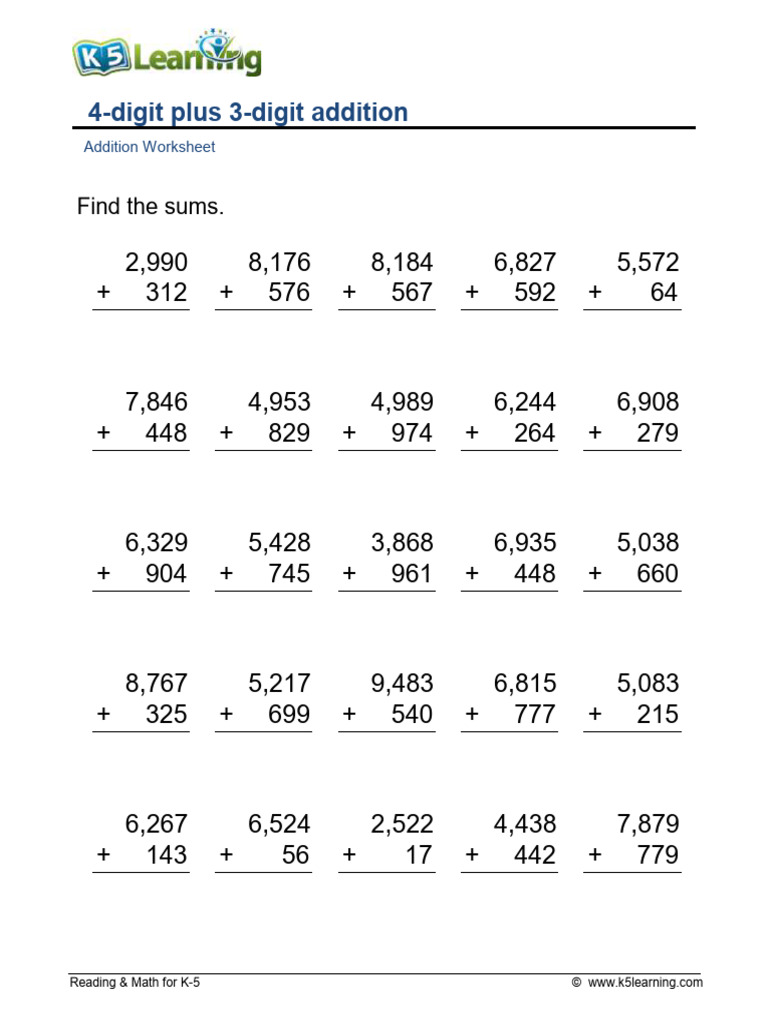4-Digit Plus 3-Digit Addition | PDF