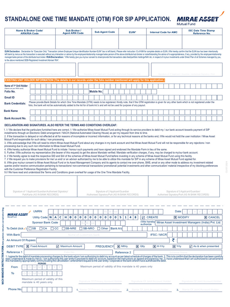 Mirae Asset - OTM For SIP Form-ARN-14456 | PDF | Banks | Debit Card