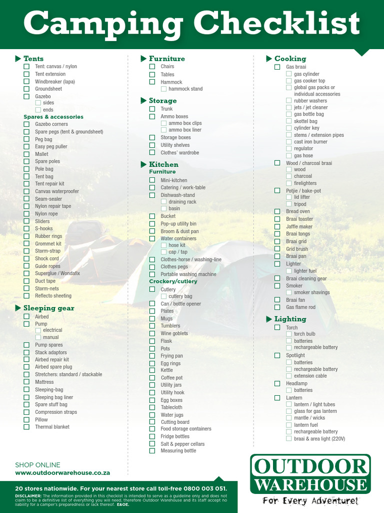 Comprehensive Camping Gear Checklist | PDF | Tent | Battery Charger