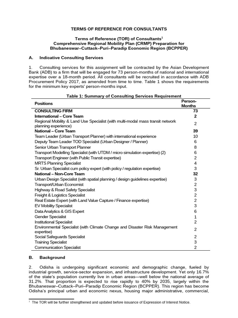 TOR for CRMP Preparation Consultant (International) | PDF | Transport ...