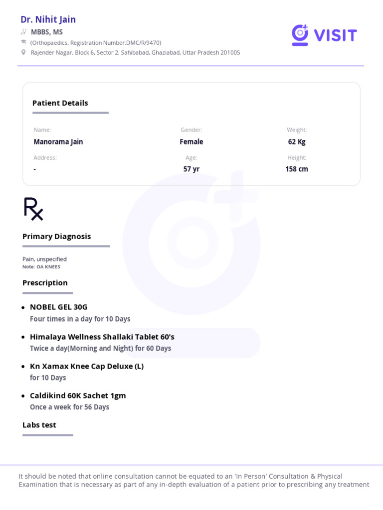 Orthopaedic Prescription for Knee Pain | PDF