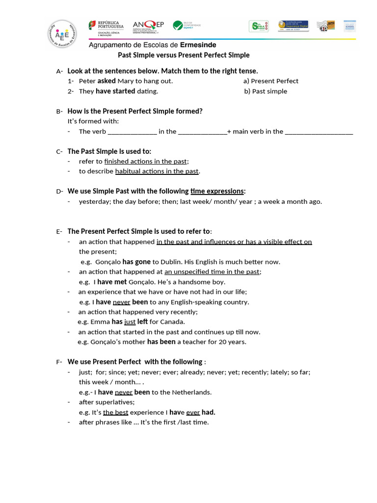 Past Simple vs Present Perfect Guide | PDF | Grammar | Syntax