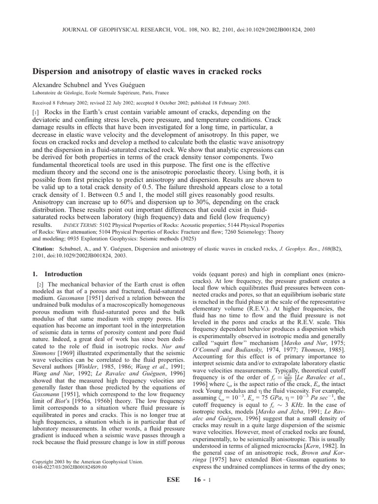 Dispersion and Anisotropy of Elastic Waves in Cracked Rocks | PDF ...