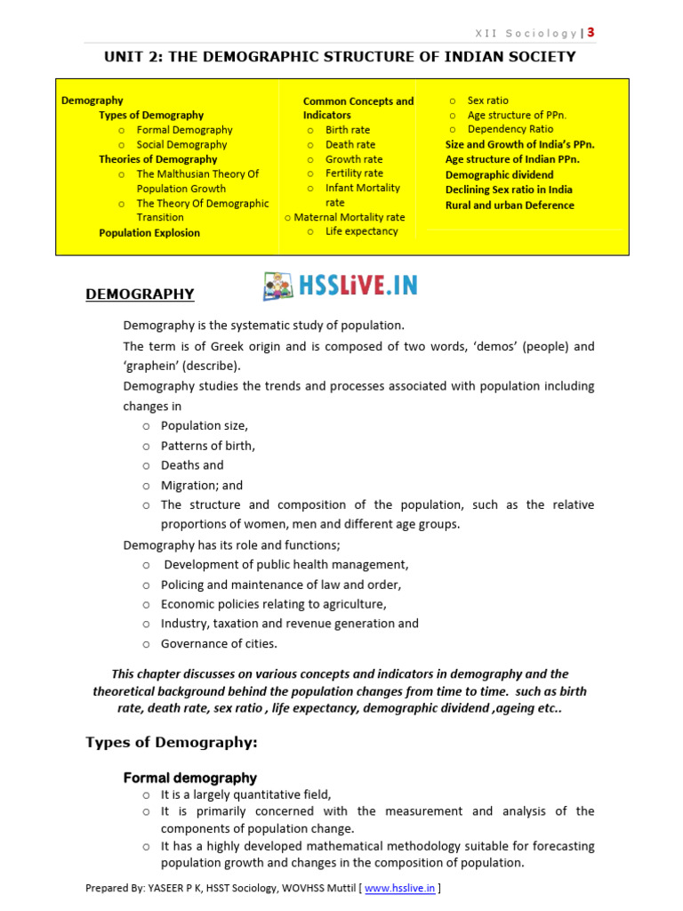 Demographic Structure of Indian Society | PDF | Demography | Total ...