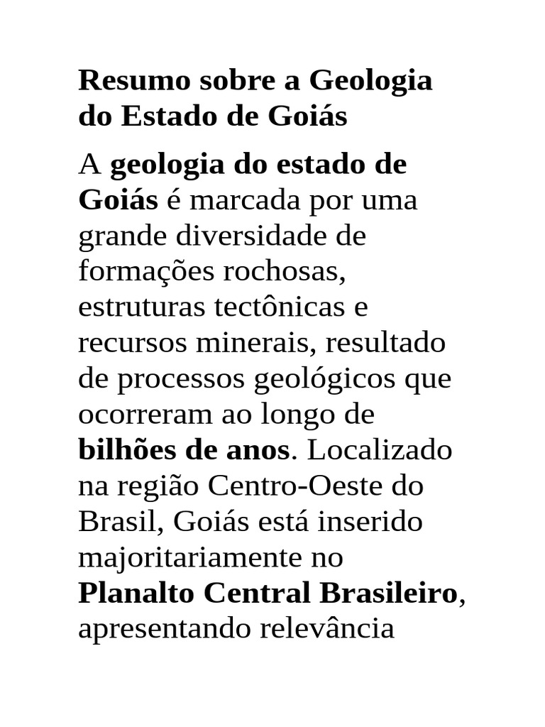 Geologia do Estado de Goiás: Diversidade e Recursos | PDF | Geologia ...