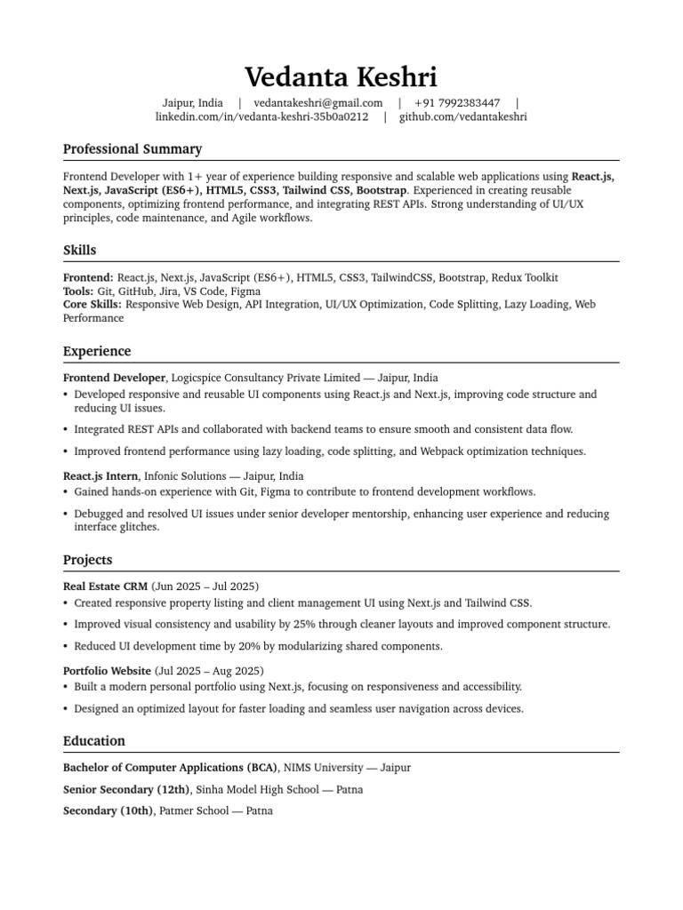 RenderCV EngineeringResumes Theme | PDF