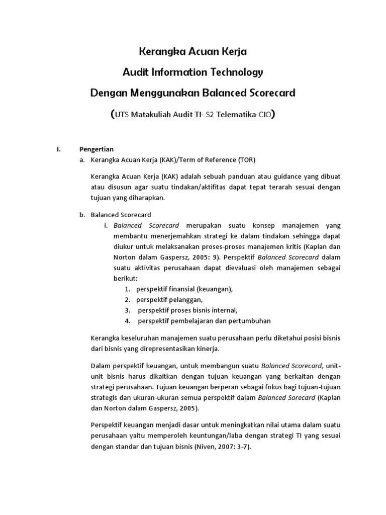 Tugas Kak Audit Ti Dengan Balanced Scorecard Sony