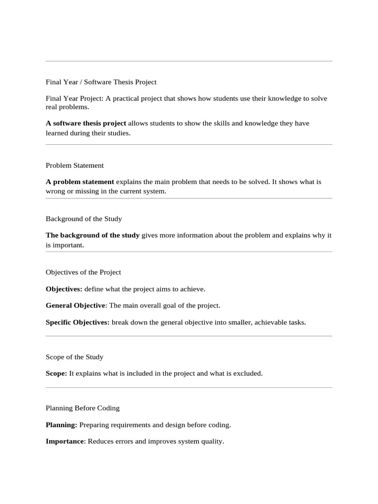 Final Year Software Thesis Project Guide | PDF