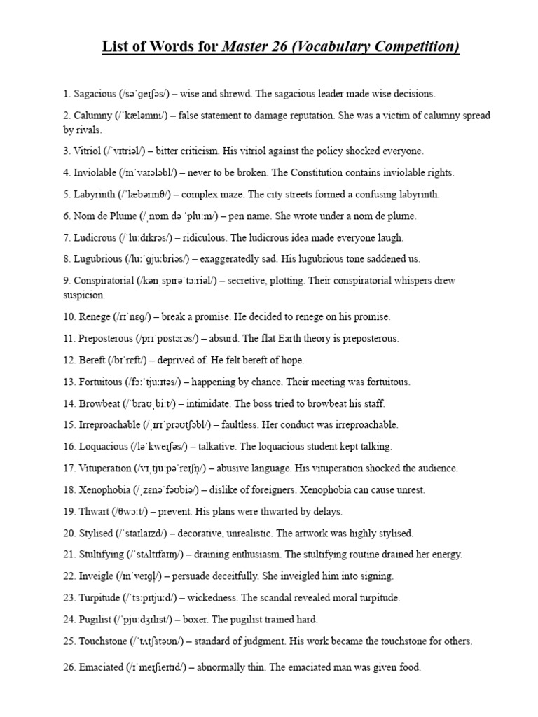 Vocabulary Words for Mastery 26 | PDF