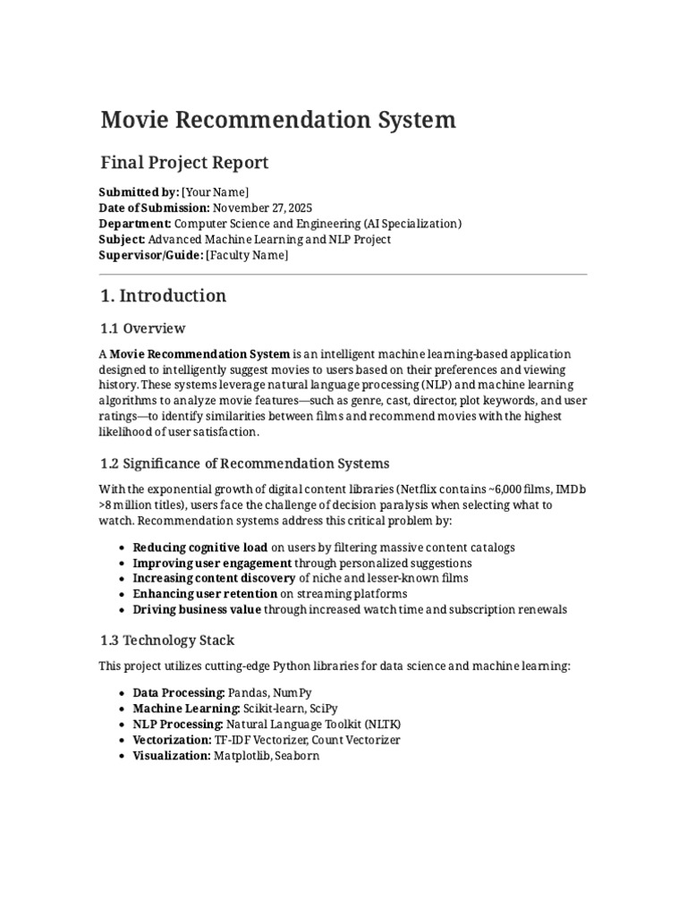Movie Recommendation System Project | PDF | Computing | Information Science