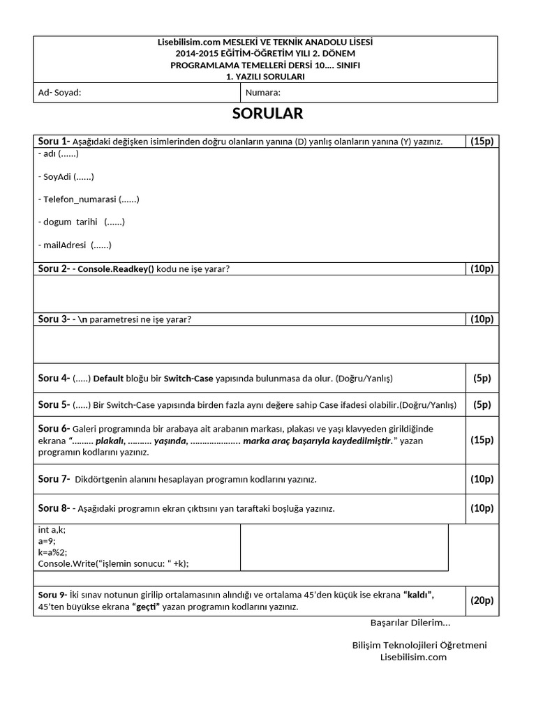 Programlama Temelleri 2.1 | PDF