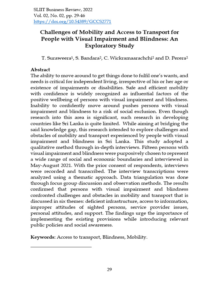 Mobility Challenges for the Visually Impaired | PDF | Visual Impairment ...