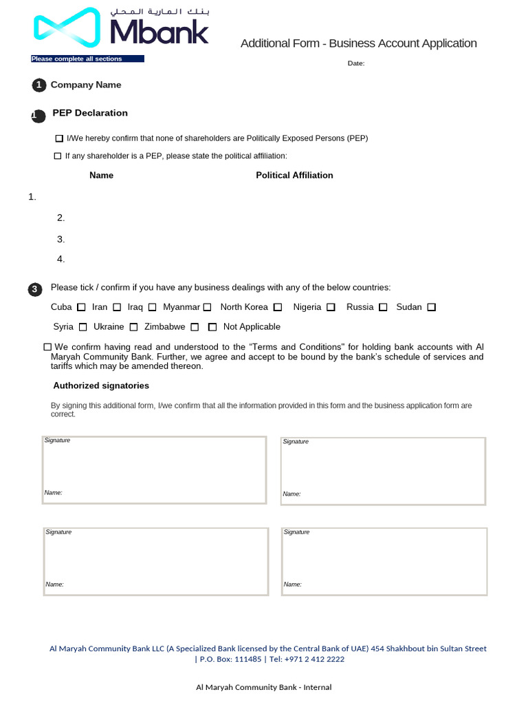 Addtional Form - Business Account Opening | PDF