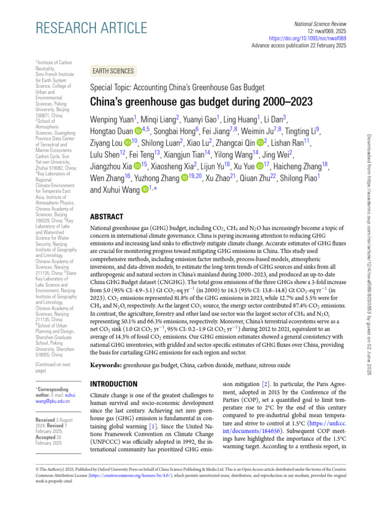 China's Greenhouse Gas Budget 2000-2023 | PDF | Greenhouse Gas ...