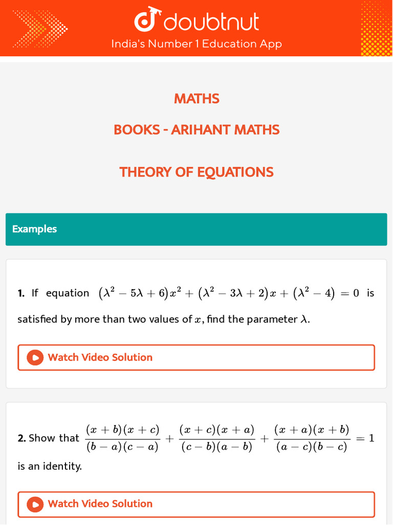 Theory of Equations: Problem Solutions | PDF | Equations | Inequality ...