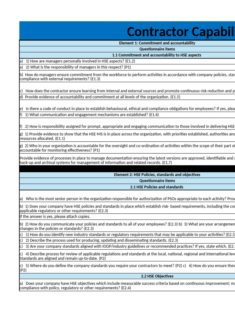 002 Contractor Capability Questionnaire - BU Ali | PDF | Risk | Audit