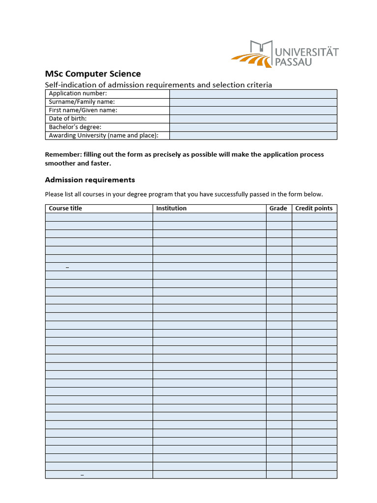 MSc Computer Science Admission Criteria | PDF | Academic Degree ...