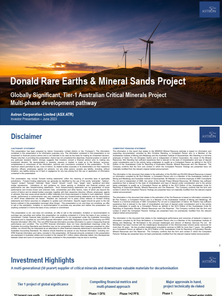 Donald Rare Earths Project Overview 2023 | PDF | Mining | Metallurgy