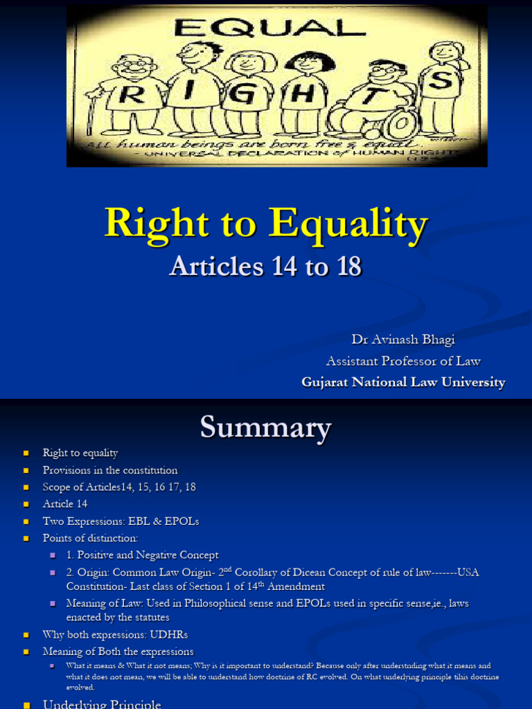 Understanding Right to Equality in India | PDF | Equal Protection ...