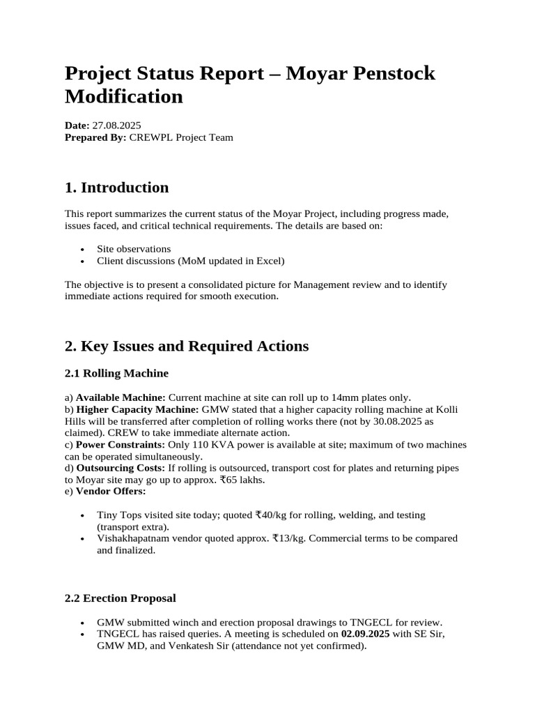 Moyar Project Status Update Report | PDF