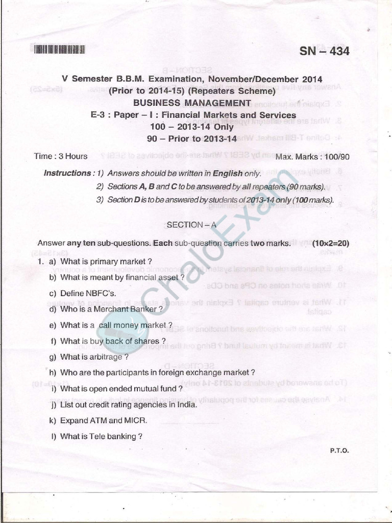 FMS Previous Year Question Papers | PDF