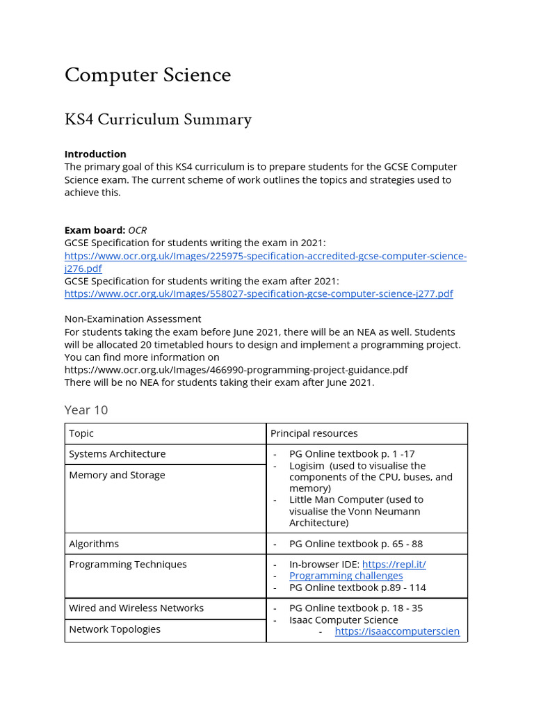 KS4 Computer Science Curriculum Overview | PDF | Computer Engineering ...