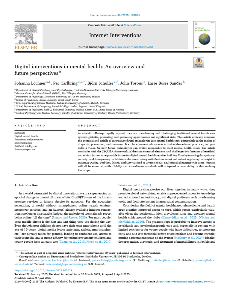 Digital Mental Health Interventions Overview | PDF | Mental Health ...