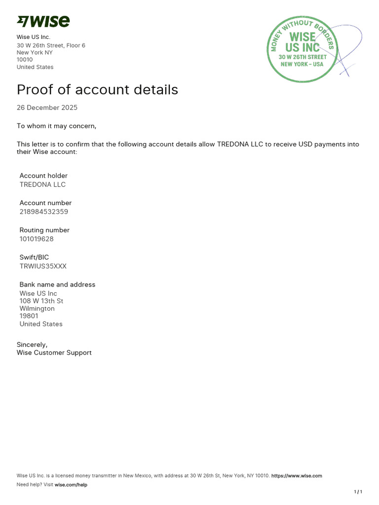 Account Details Proof Usd | PDF