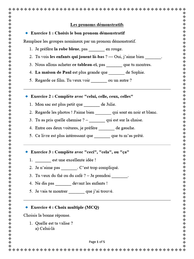 Exercices sur les pronoms démonstratifs | PDF | Pronom