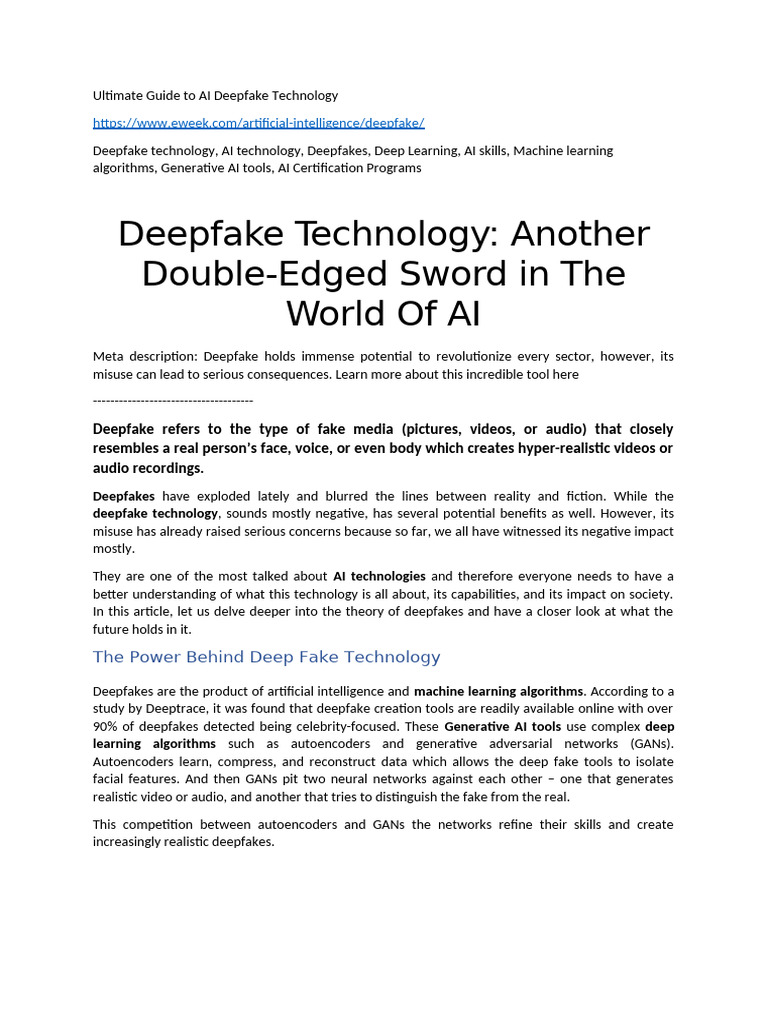 Deepfake Technology Another Double-Edged Sword in The World of AI | PDF ...