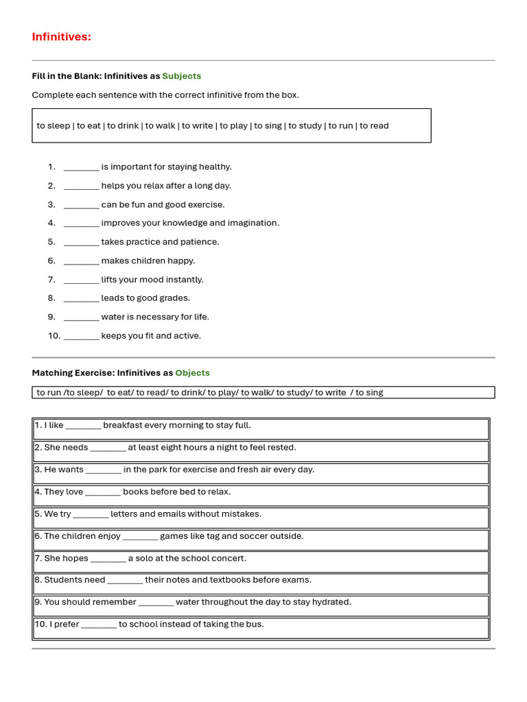 01 Infinitives With Answers | PDF