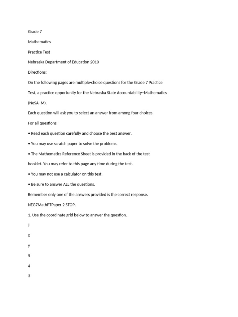 Grade 7 Nebraska Math Practice Test | PDF | Area | Gallon