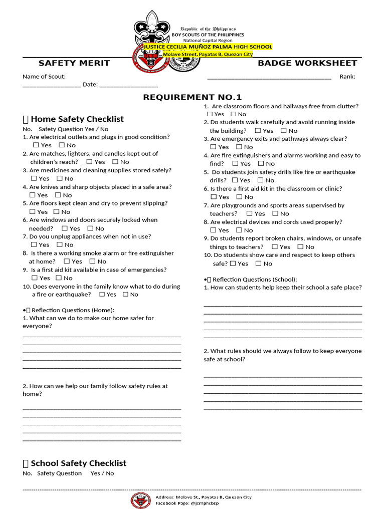 Safety Merit Badge Worksheet | PDF
