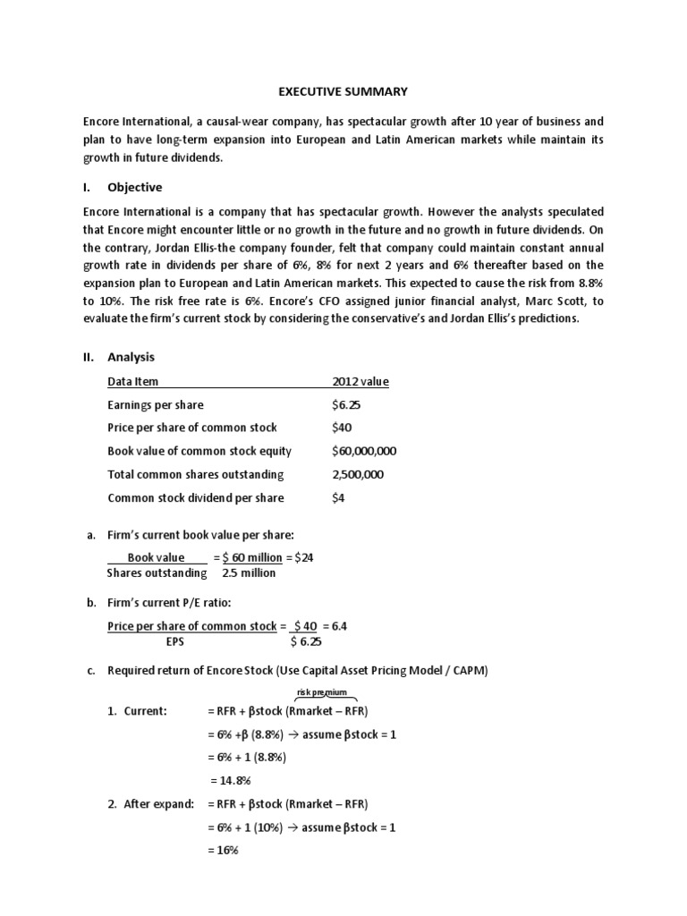 Encore's Global Expansion & Stock Valuation | PDF | Capital Asset ...