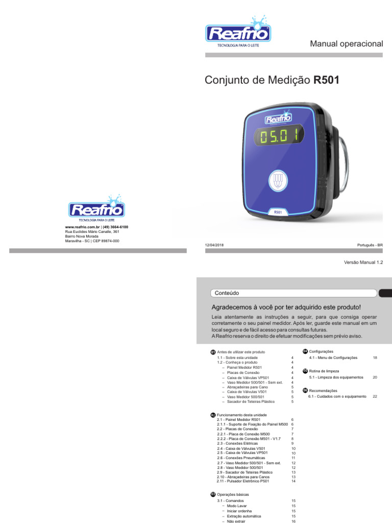 Manual do Conjunto de Medição R501 | PDF | Conector elétrico | Leite