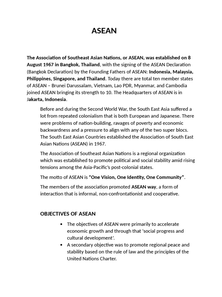 Asean | PDF | Southeast Asia | International Relations