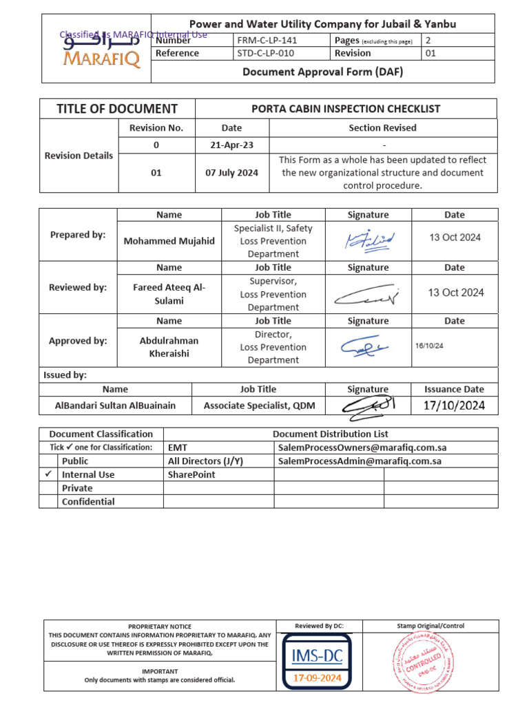 Porta Cabin Inspection Checklist | PDF | Window | Door