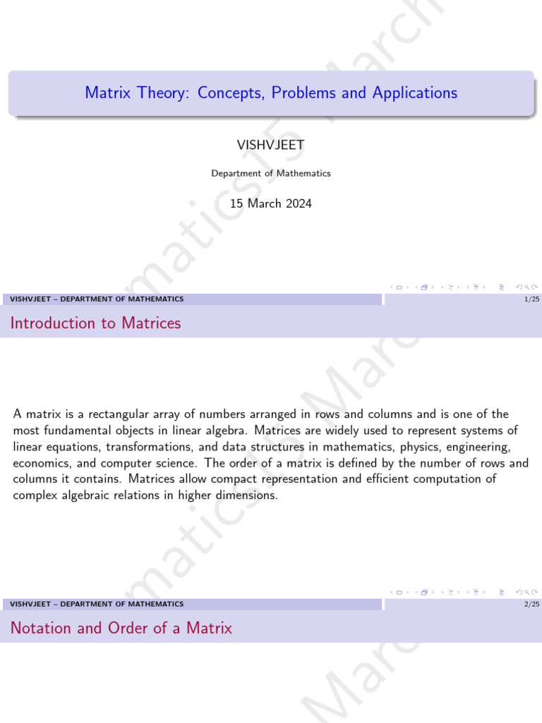 Matrix Theory: Concepts and Applications | PDF | Matrix (Mathematics ...