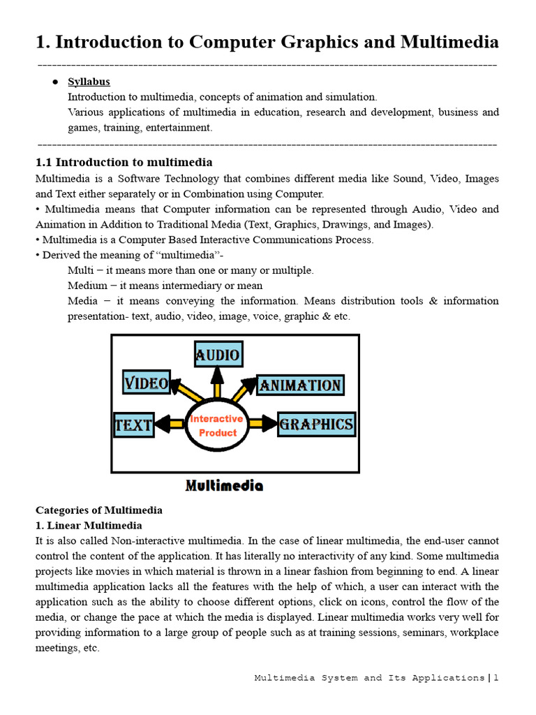 1 Multimedia System and Its Applications | PDF | Multimedia | Graphics