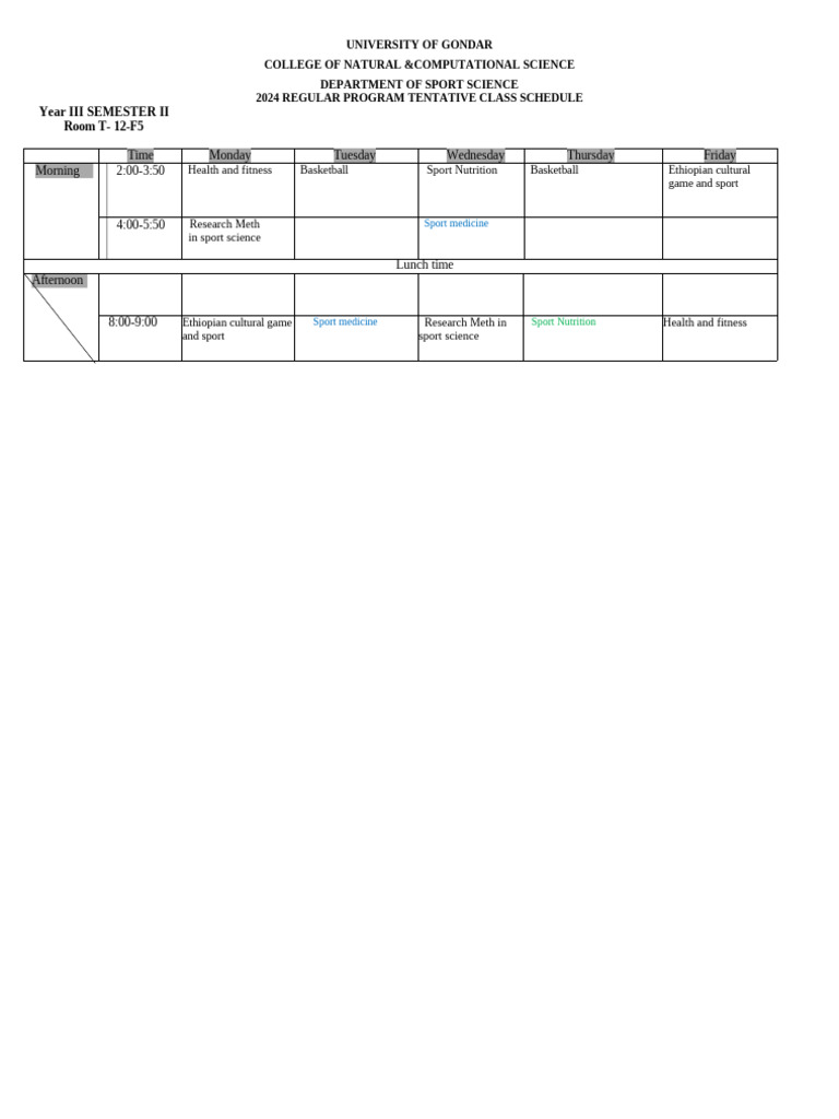 2017 Regular Schedule Sport Science | PDF